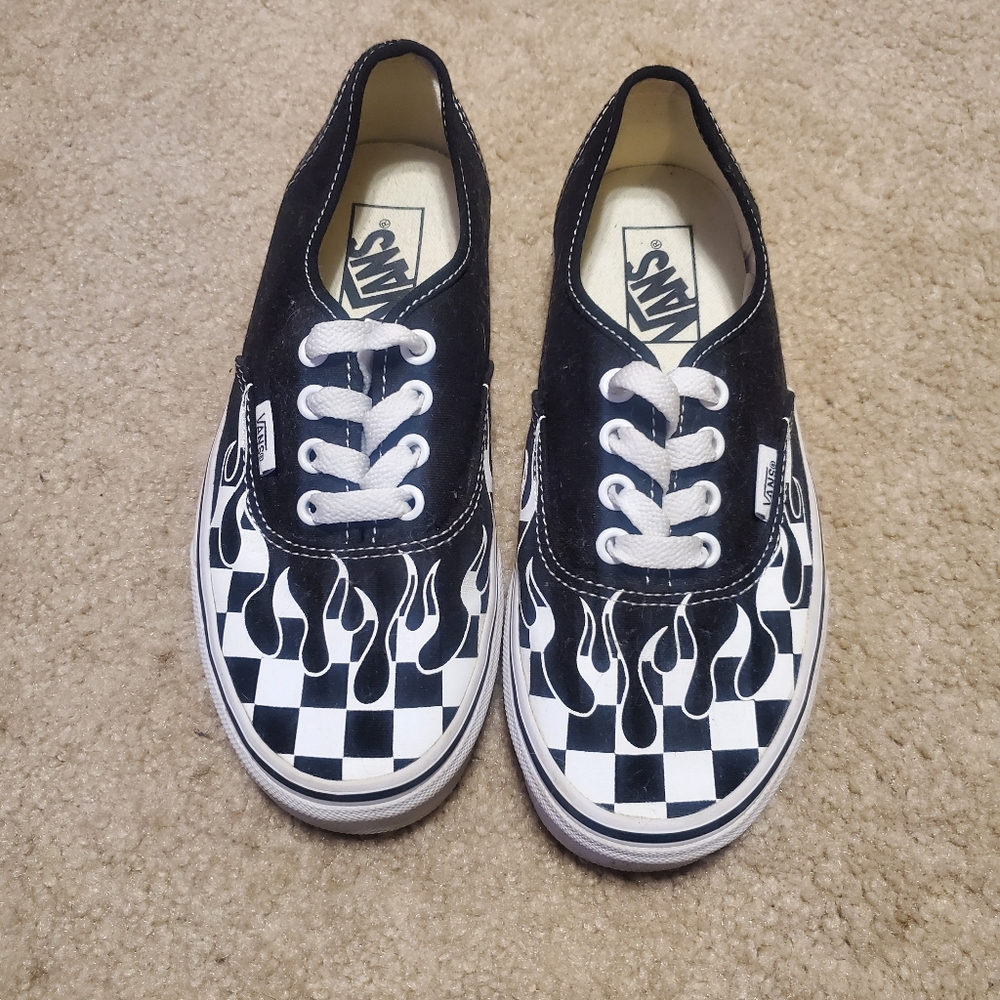 Vans Black and White Checkered Flame Shoes Size 6W 4.5M